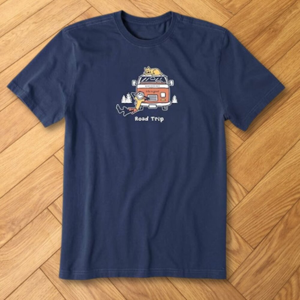 Road Trip Van and Dog Graphic T-Shirt Navy